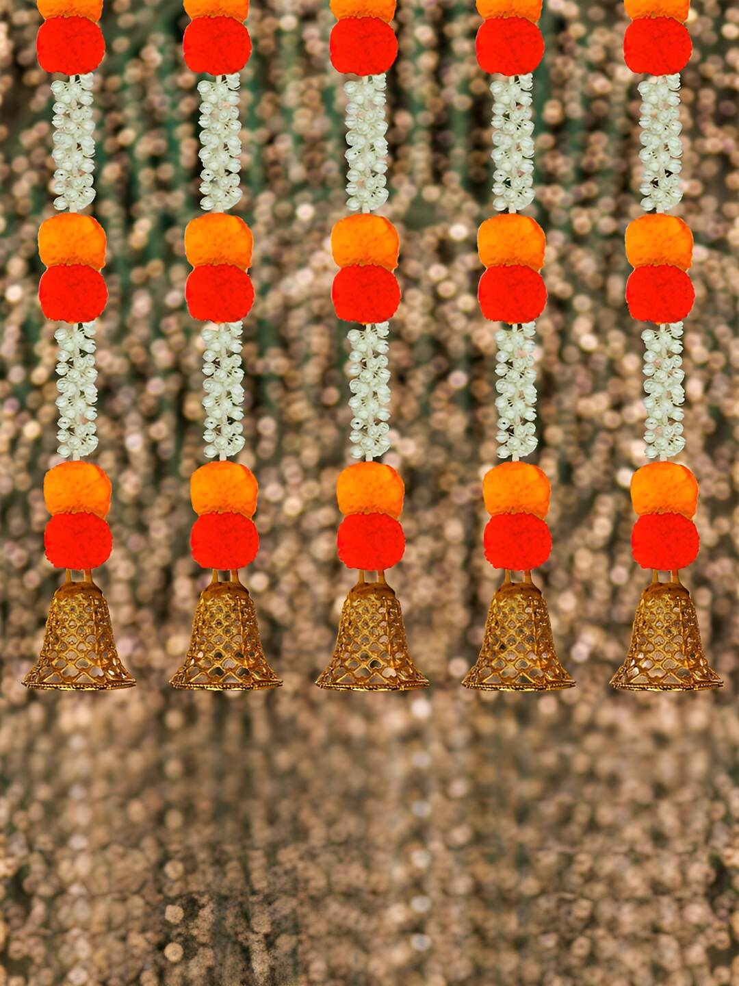 

iHandikart Orange Coloured 5 Pieces Hanging Marigold Artificial Flower