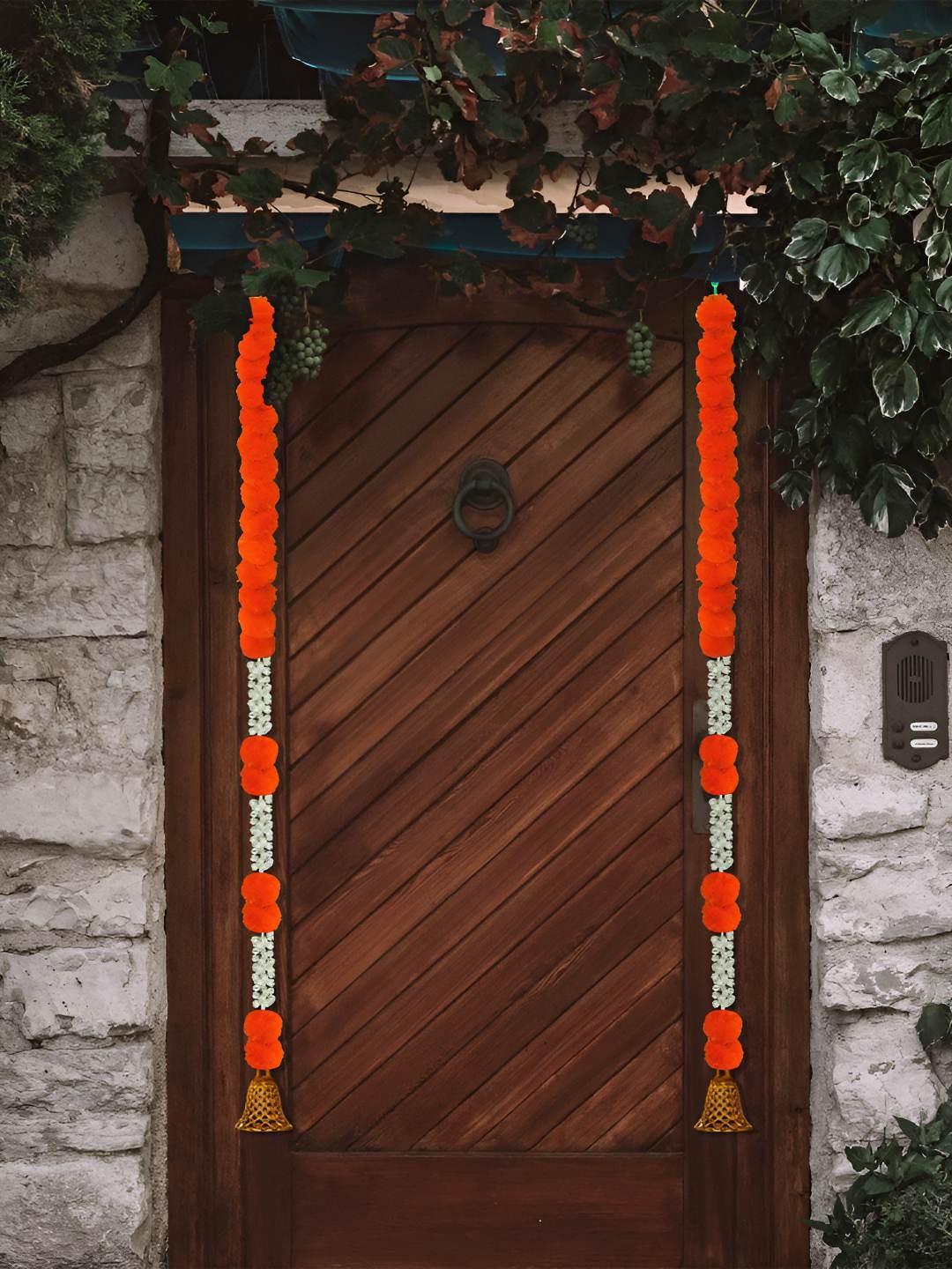 

iHandikart White & Orange 10 Pieces Hanging Marigold Artificial Garlands