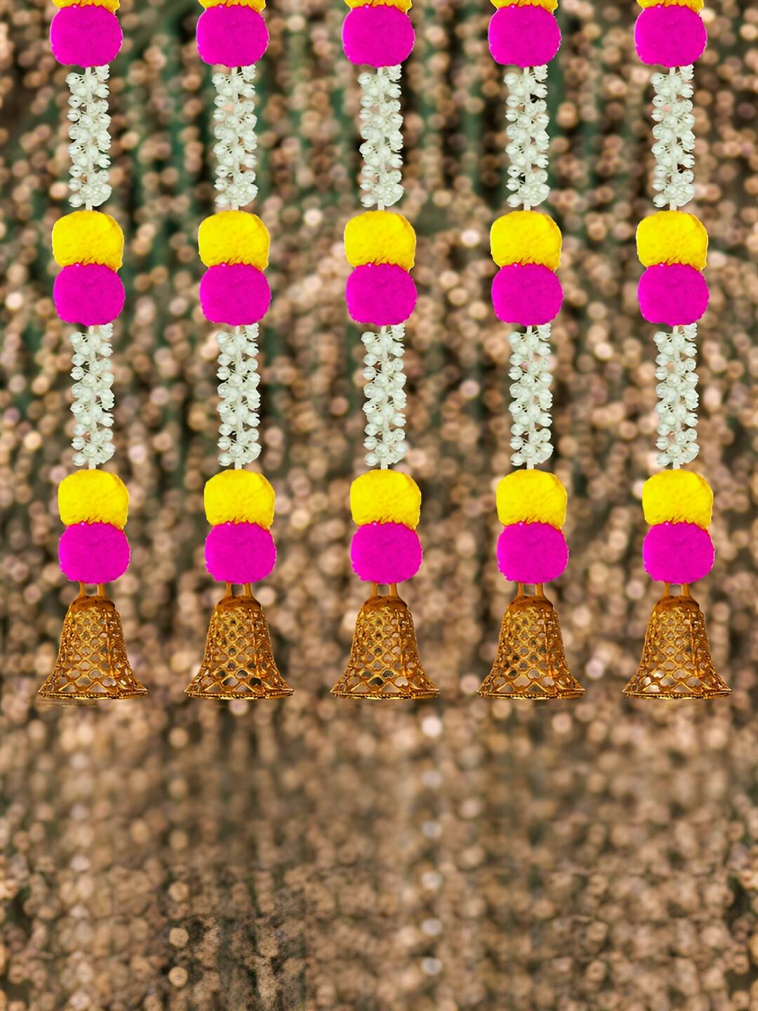 

iHandikart Pink & Yellow 20 Pieces Hanging Marigold Artificial Garland
