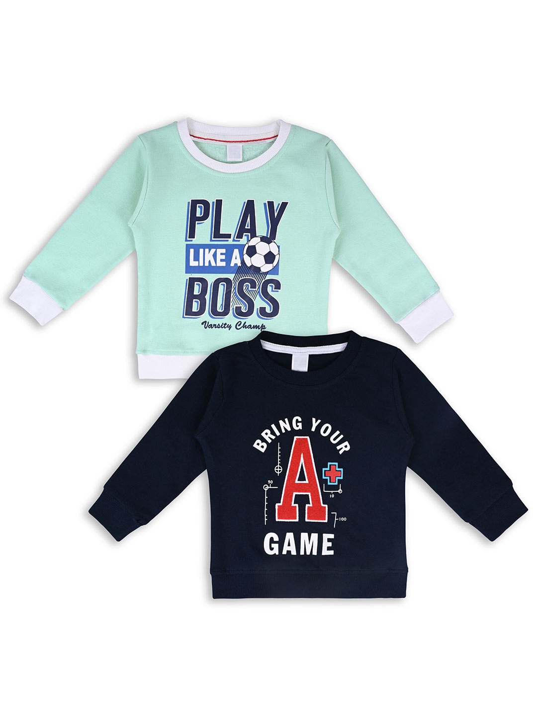 Wish Karo Kids Pack of 2 Typography Printed Cotton Sweatshirt, Navy blue
