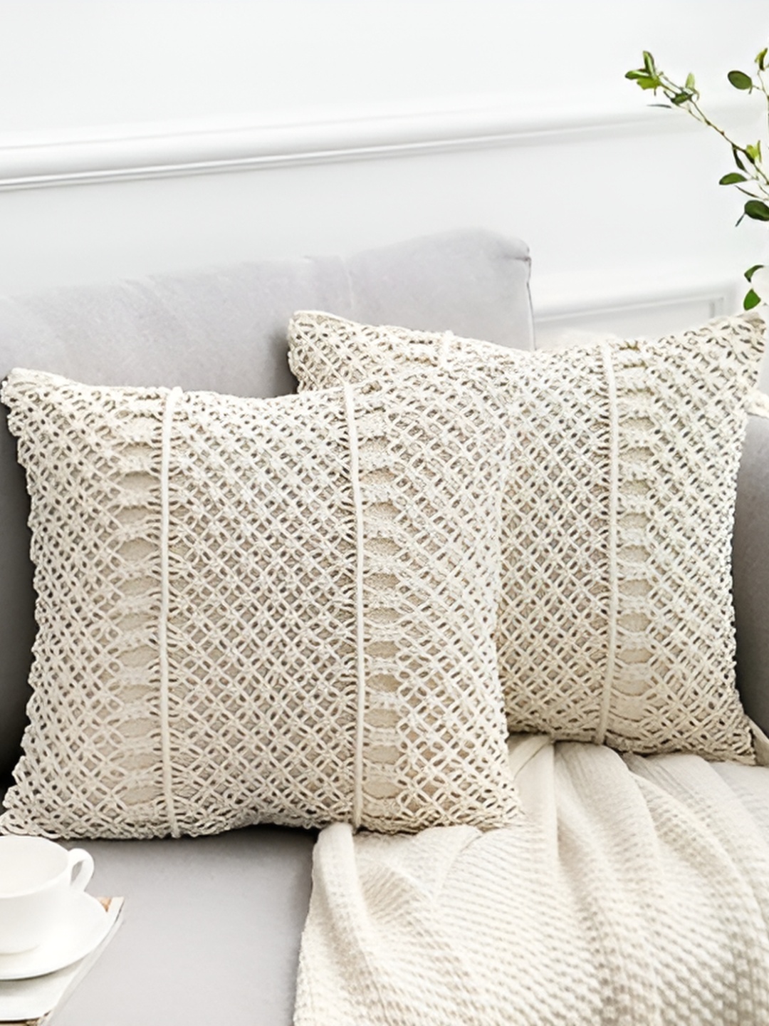 

Textile and Beyond Off White 2 Pieces Square Cushion Covers