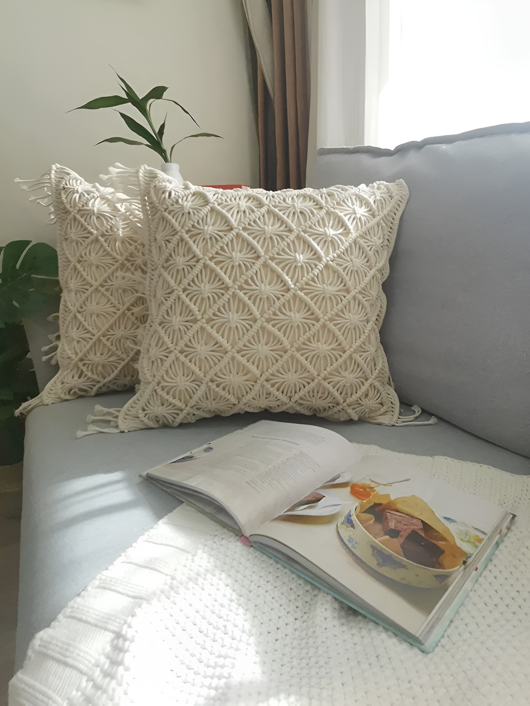 

Textile and Beyond Off White 2 Pieces Cotton Square Cushion Covers