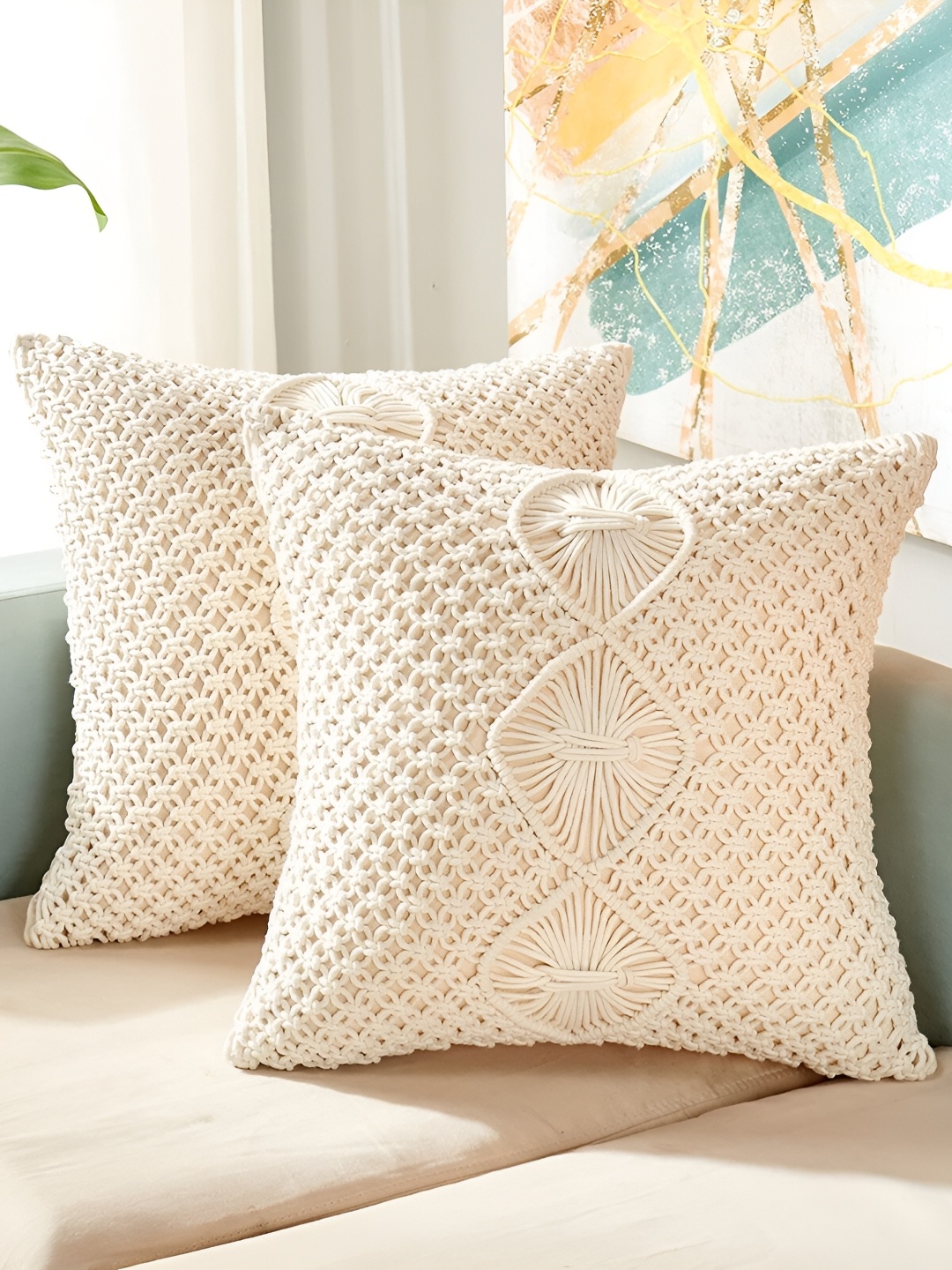 

Textile and Beyond Off White 2 Pieces Cotton Square Cushion Covers
