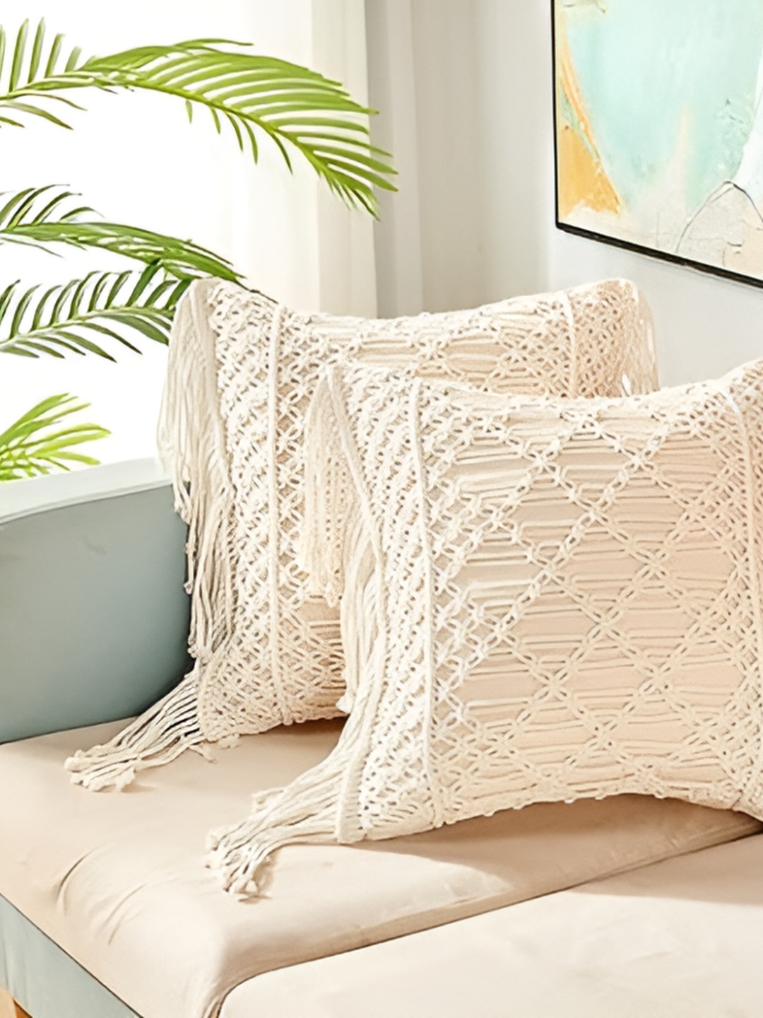 

Textile and Beyond Off White 2 Pieces Cotton Square Cushion Covers
