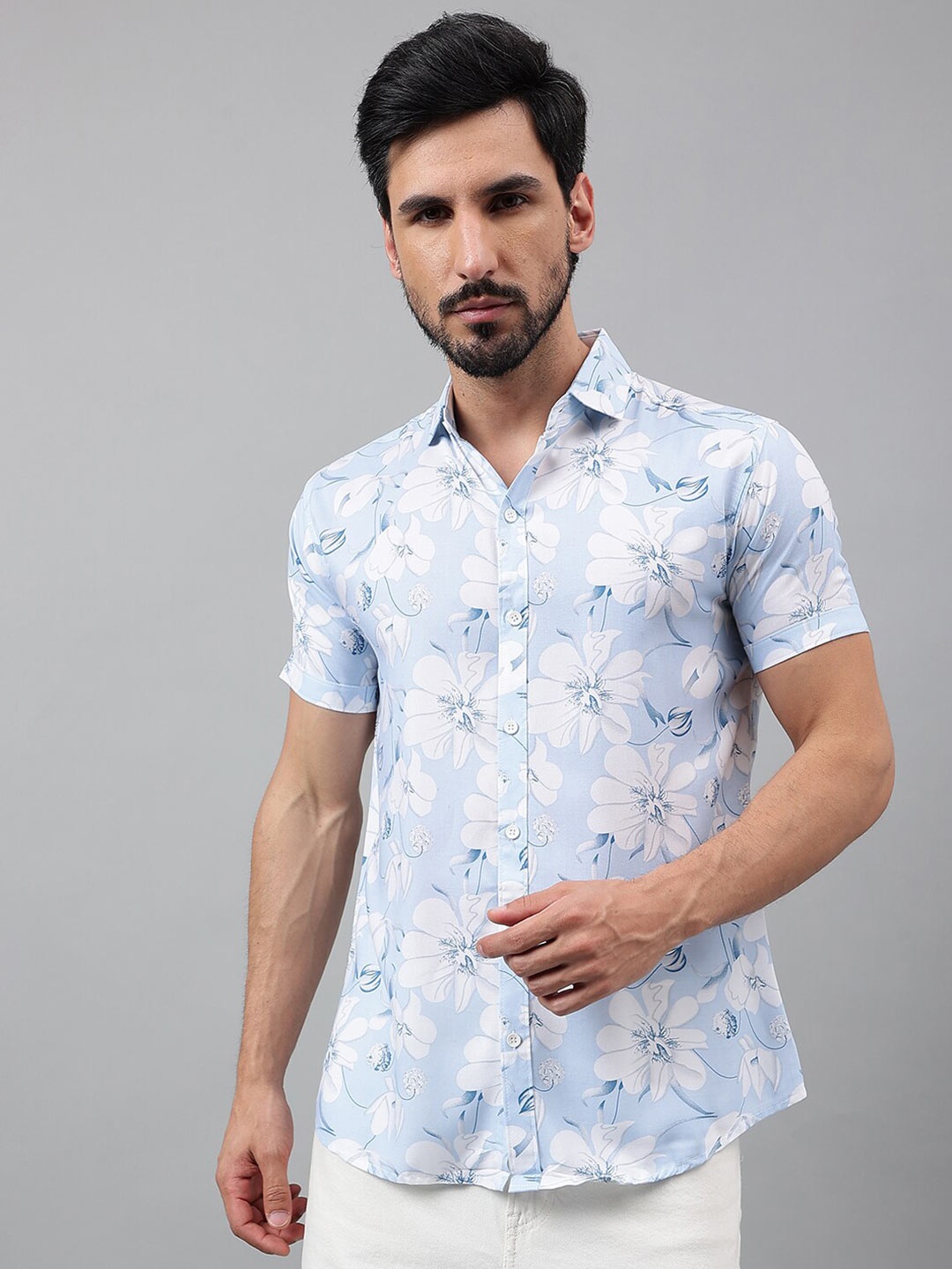 

Voroxy Floral Printed New Spread Collar Casual Shirt, Blue