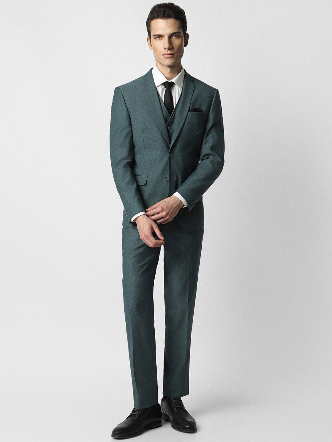 

Van Heusen Textured Single-Breasted Slim-Fit Three-Piece Formal Suit, Green