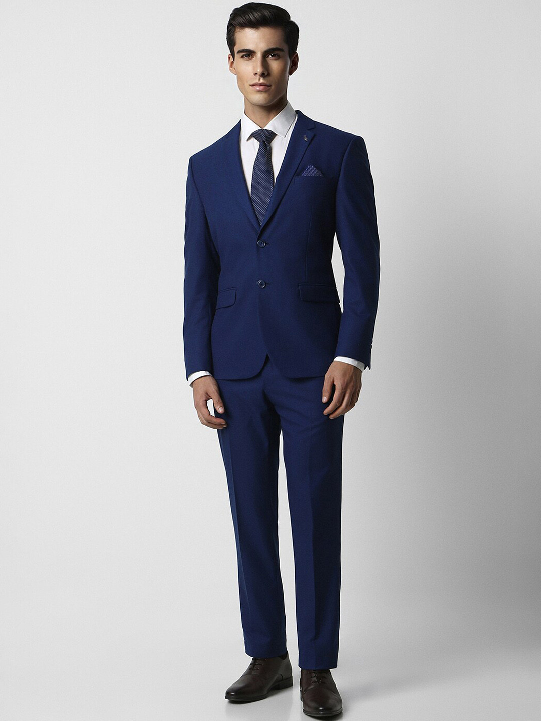 

Van Heusen Checked Slim-Fit Single-Breasted Two-Piece Formal Suit, Navy blue