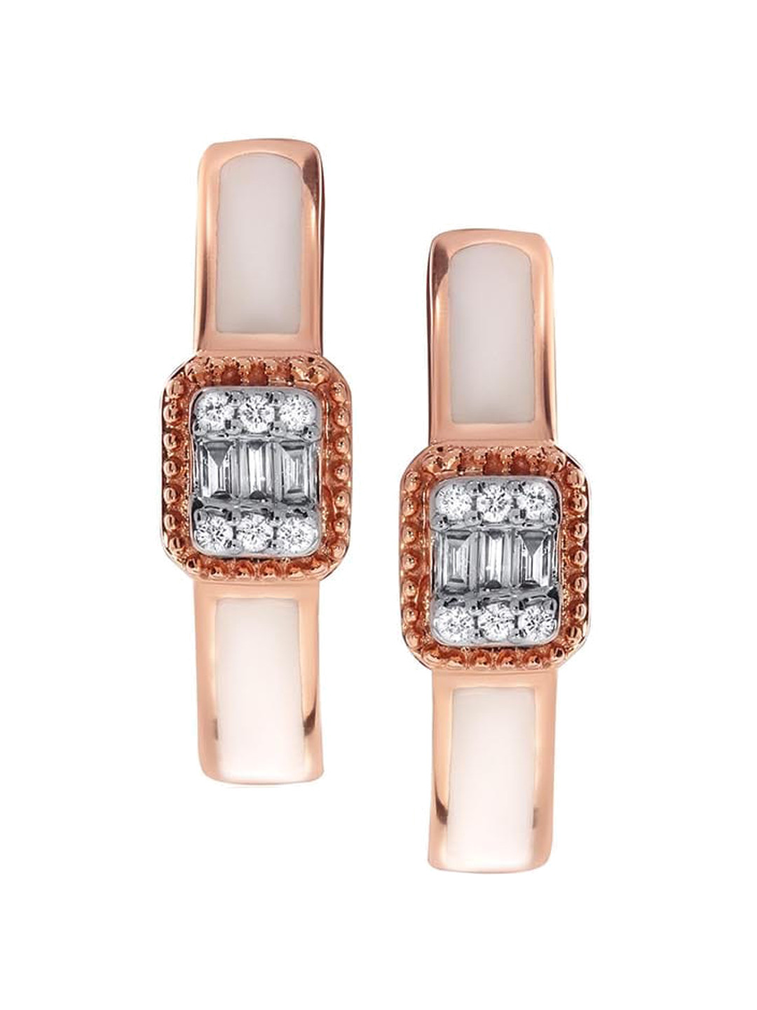 

SENCO 14KT Rose Gold Diamond Studded Hoop Earrings-3.8gm