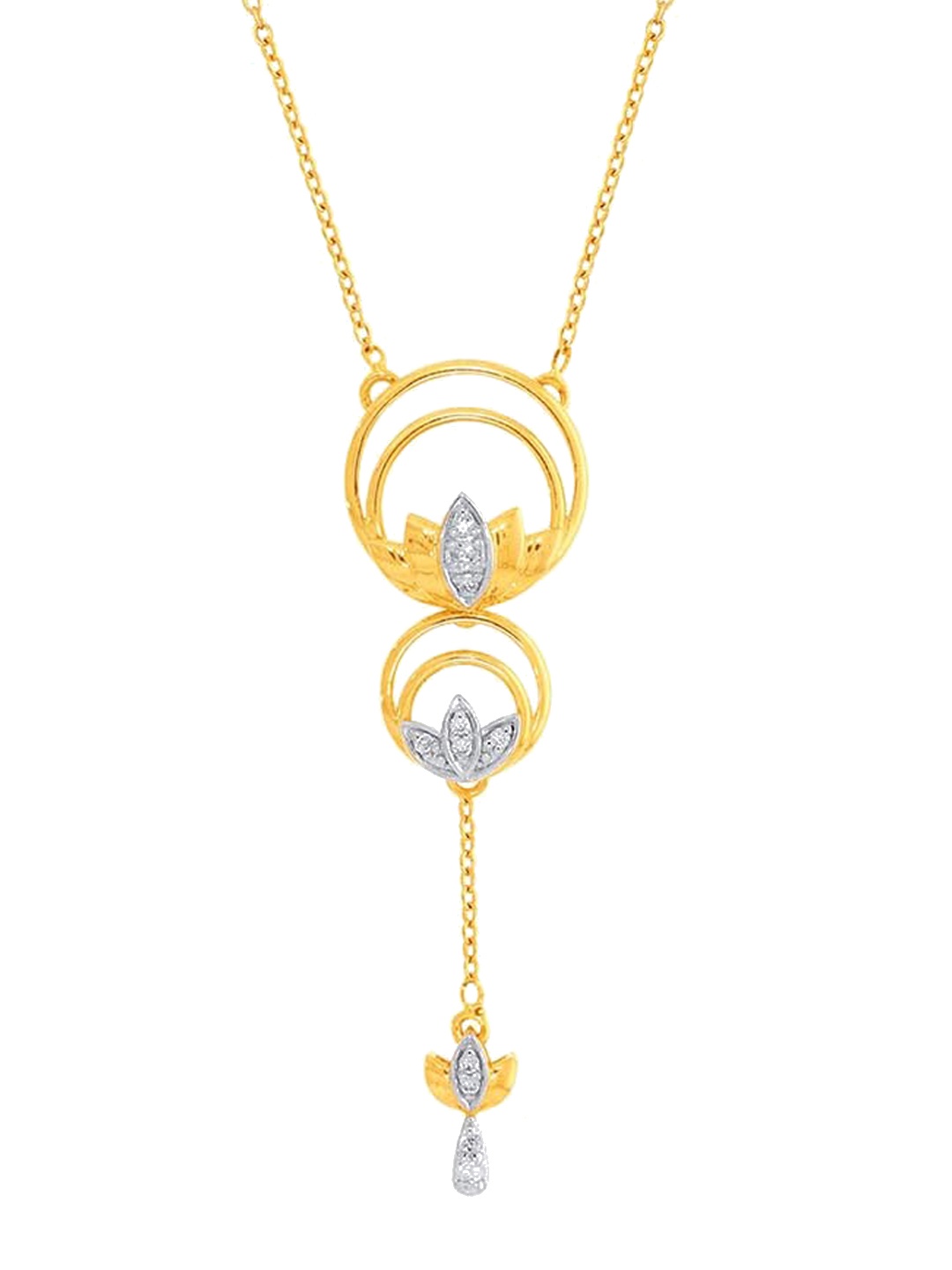 

SENCO 14KT Gold Dual Lotus Diamonds Studded Pendant-4.6 gm, Yellow