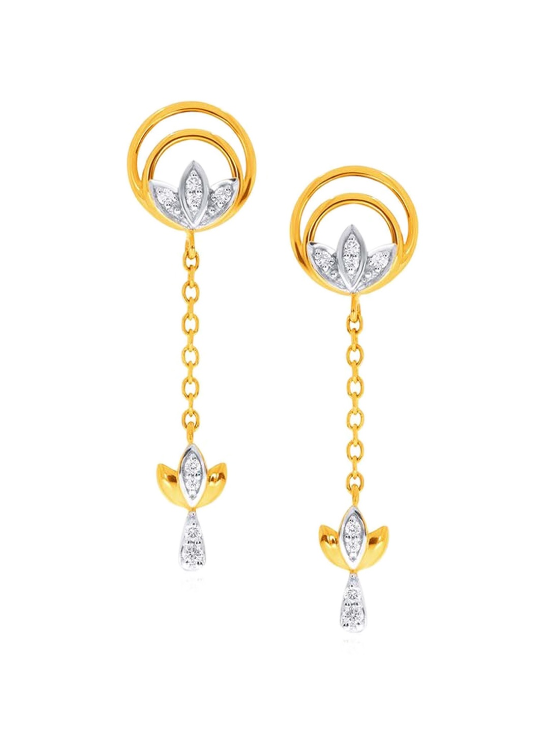 

SENCO 14KT Symbol of Purity Diamond Studded Drop Earrings-3.5gm, Gold