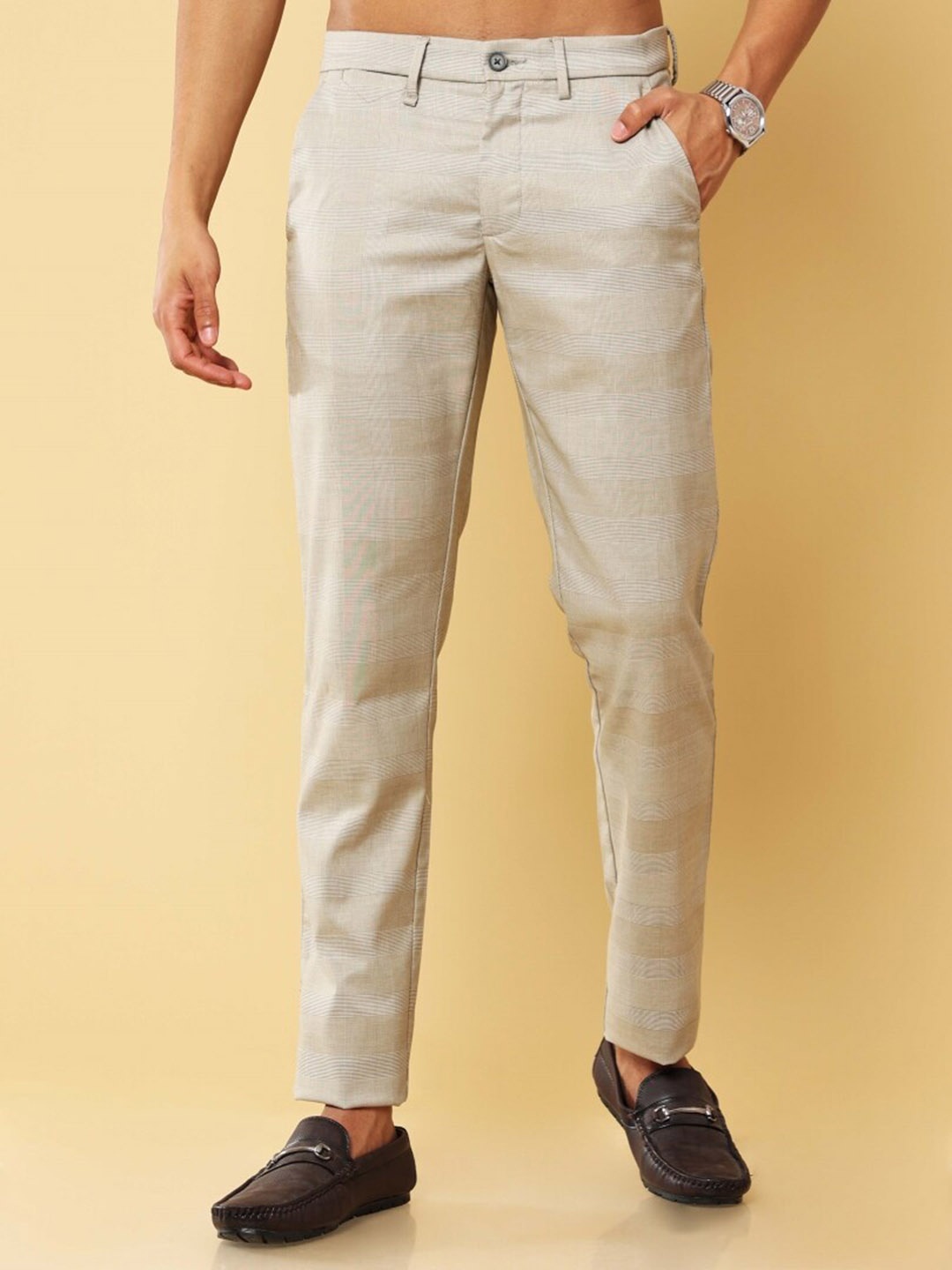 Melvin Jones Men Comfort Mid-Rise Regular Trouser, Brown