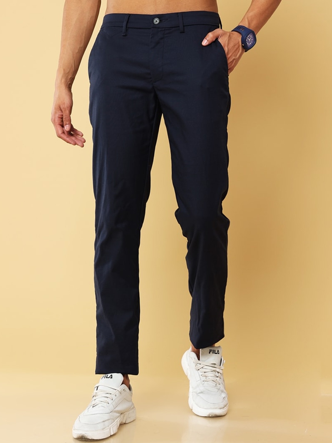 Melvin Jones Men Comfort Mid-Rise Trouser, Navy blue