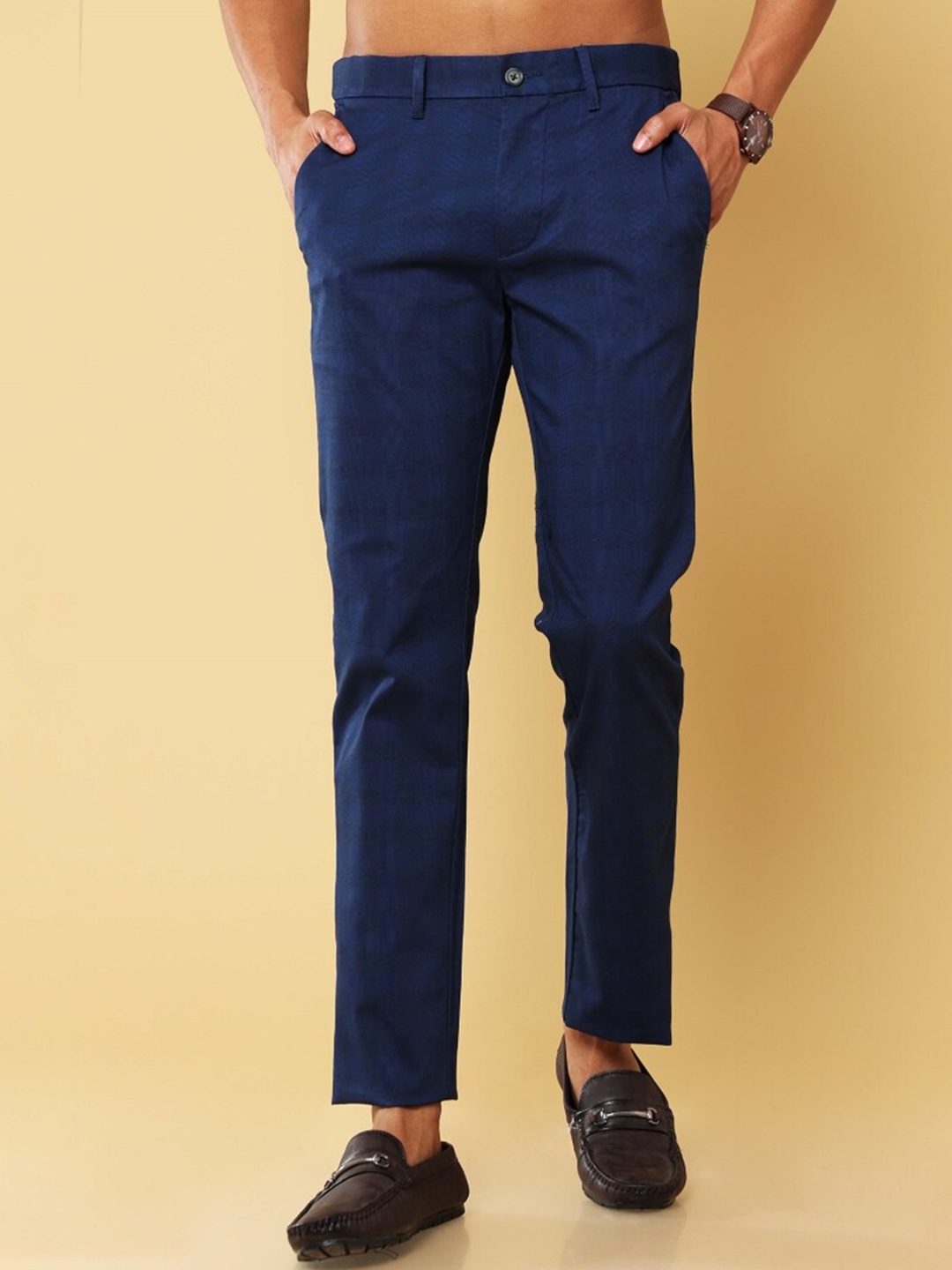 

Melvin Jones Men Comfort Mid-Rise Regular Trouser, Blue