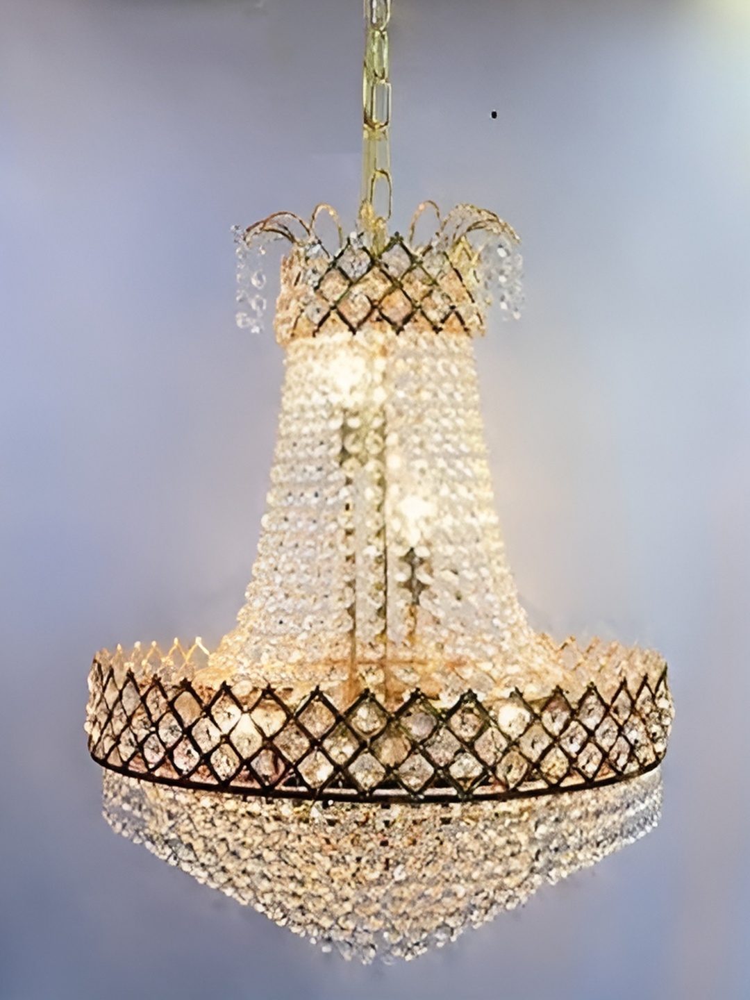 

SHRI MAHAL ANTIQUES Gold Toned Crystal Jhumar Ceiling Lamp
