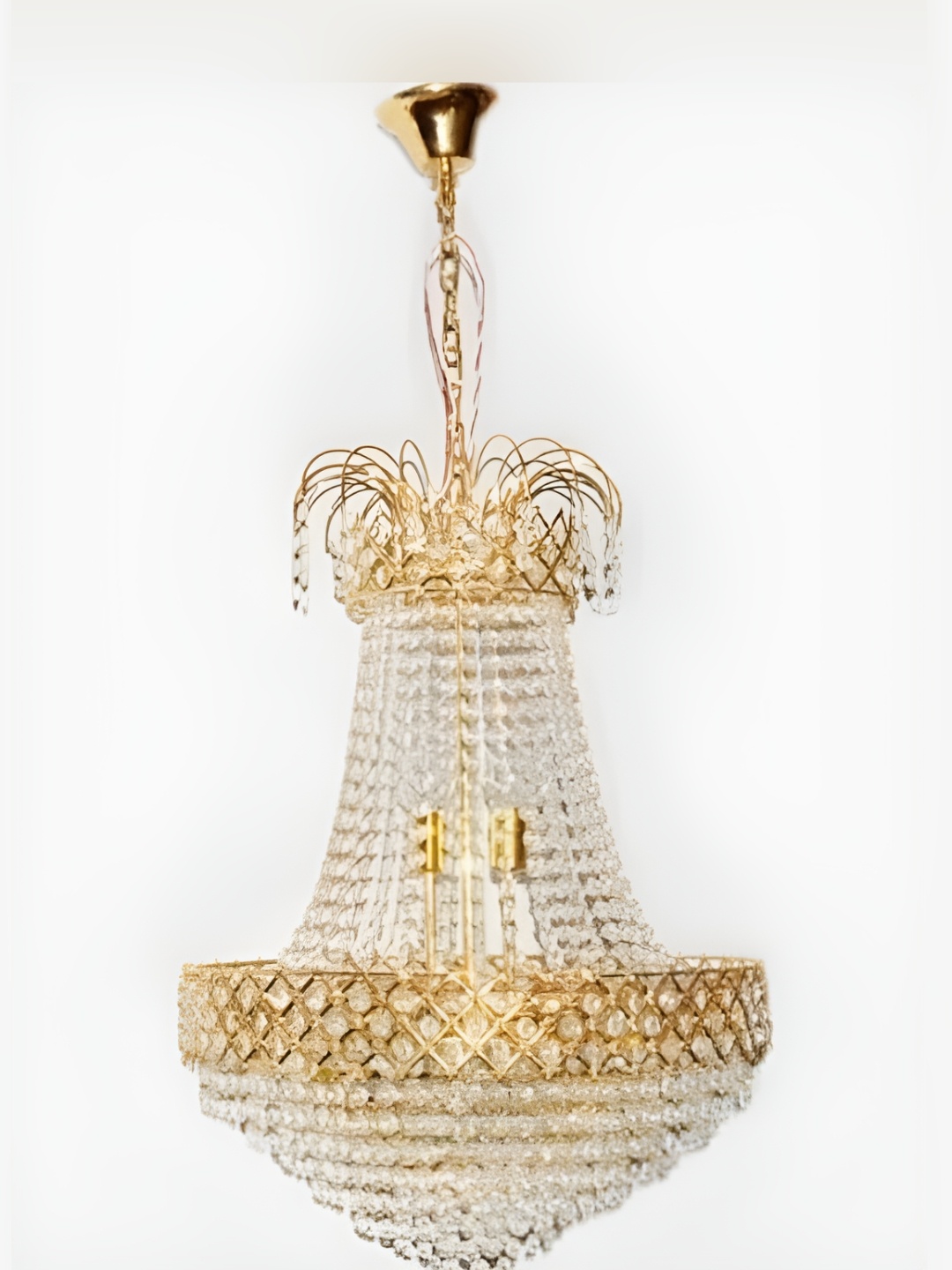 

SHRI MAHAL ANTIQUES Gold Toned Crystal Jhumar Ceiling Lamp