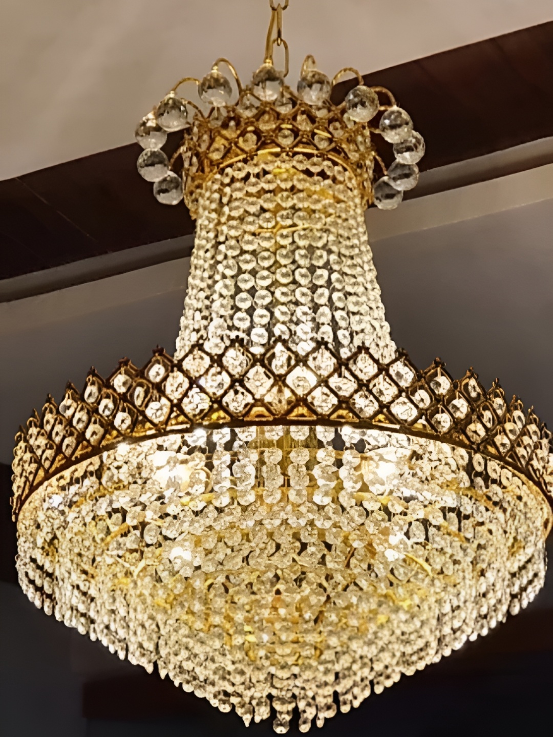 

SHRI MAHAL ANTIQUES Gold Toned Crystal Jhumar Ceiling Lamp