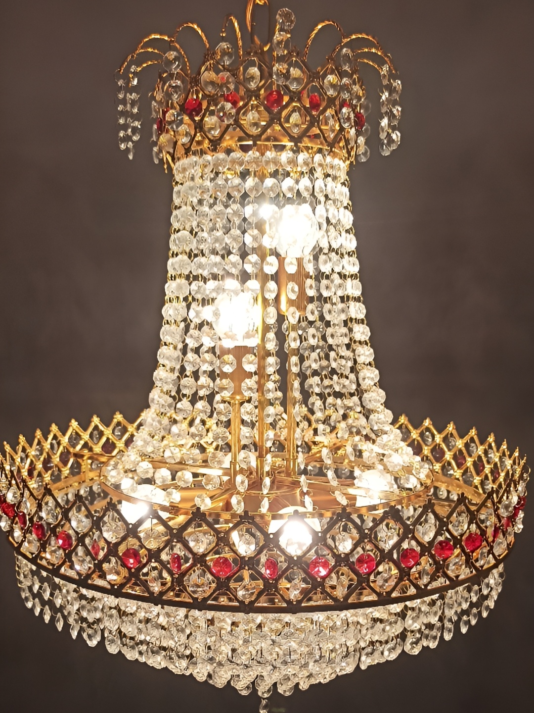 

SHRI MAHAL ANTIQUES Gold Toned Crystal Jhumar Ceiling Lamp