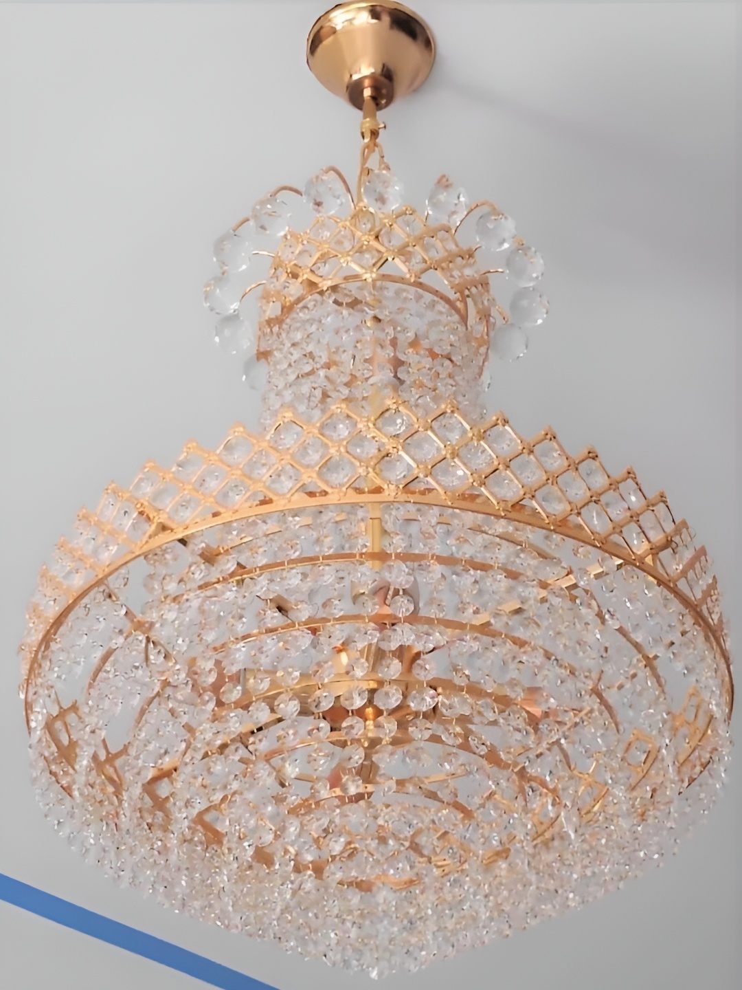 

SHRI MAHAL ANTIQUES Gold Toned Crystal Jhumar Ceiling Lamp