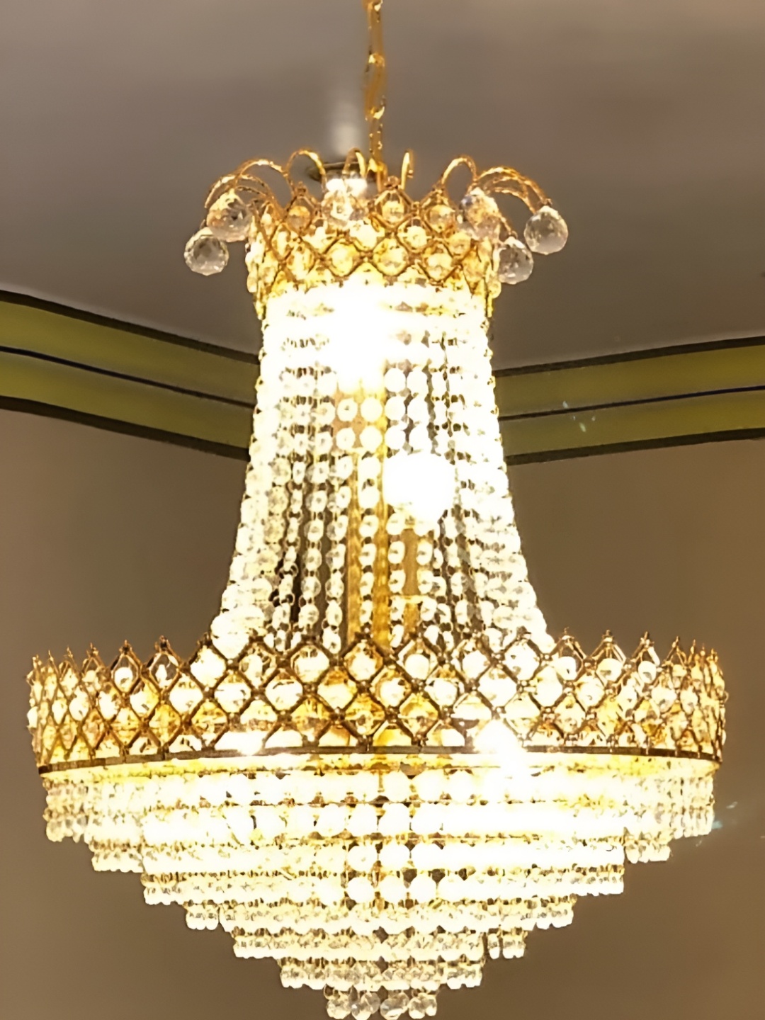 

SHRI MAHAL ANTIQUES Gold Toned Crystal Jhumar Ceiling Lamp