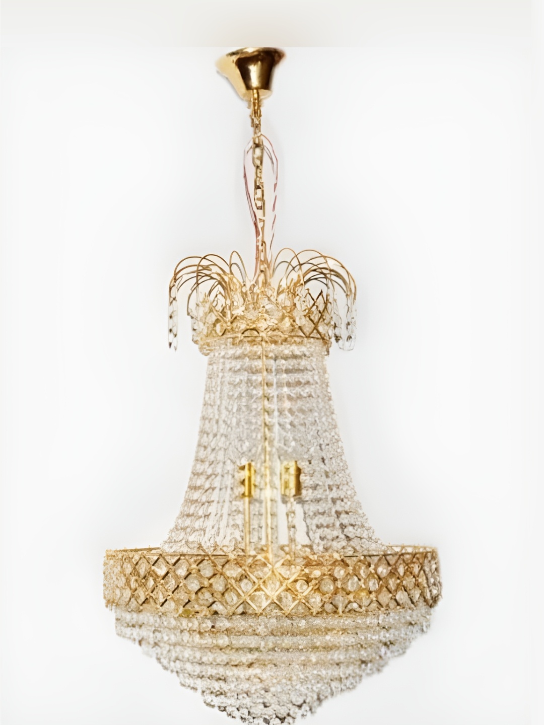 

SHRI MAHAL ANTIQUES Gold Toned Crystal Jhumar Ceiling Lamp