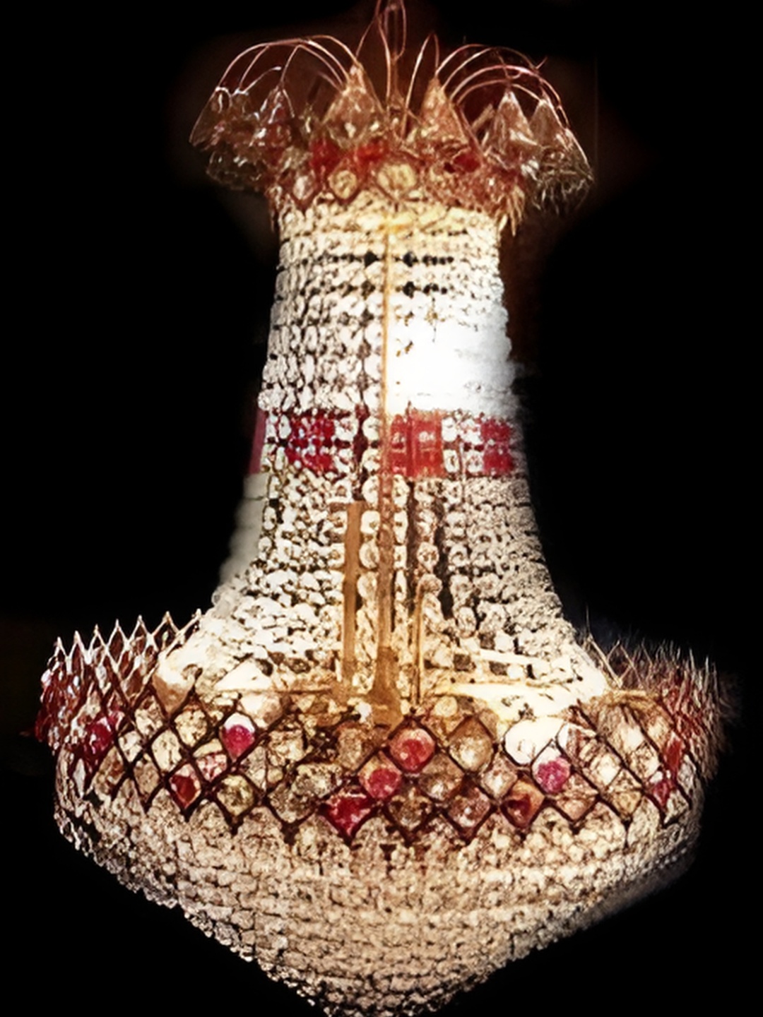 

SHRI MAHAL ANTIQUES Gold Toned Crystal Jhumar Ceiling Lamp
