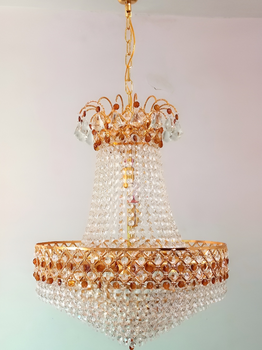 

SHRI MAHAL ANTIQUES Gold Toned Jhumar Ceiling Lamp