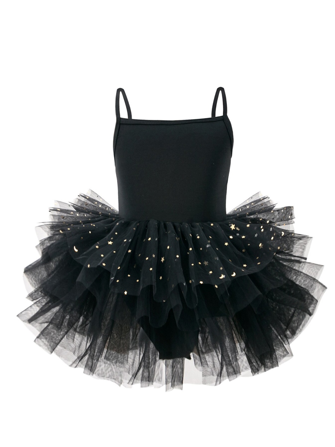 StyleCast Girls Black Shoulder Strap Sequined Cotton Balloon Dress
