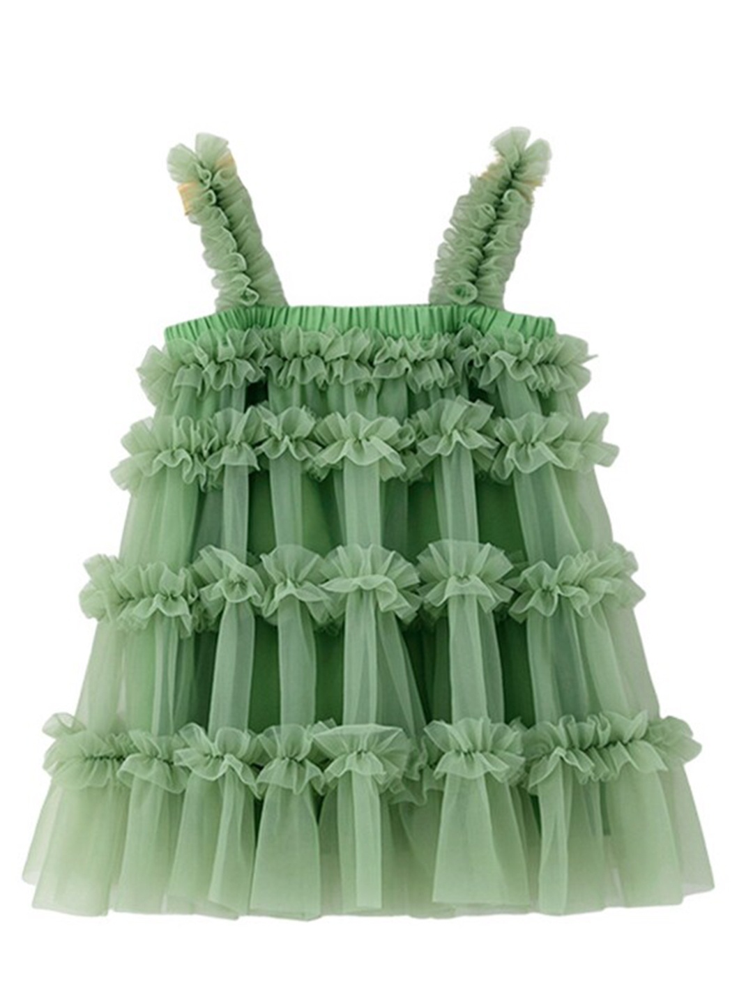 

StyleCast Girls Green Shoulder Straps Ruffles Tiered Cotton A-Line Dress