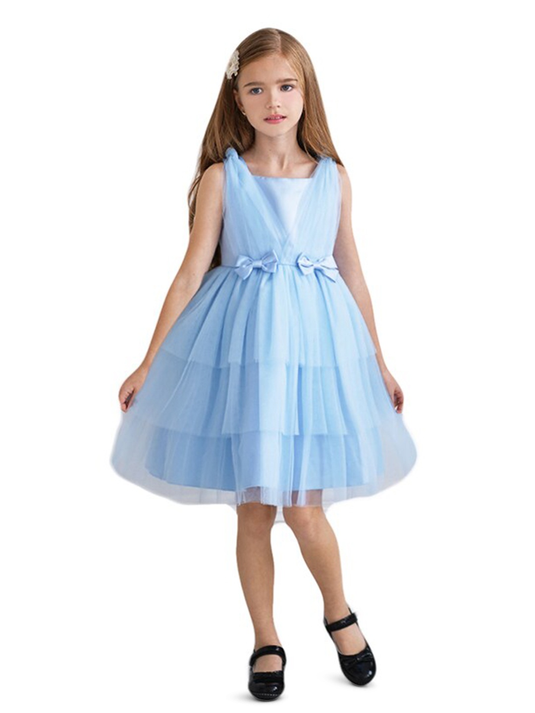 

StyleCast Girls Blue Shoulder Straps Bow & Layered Tulle Fit & Flare Dress