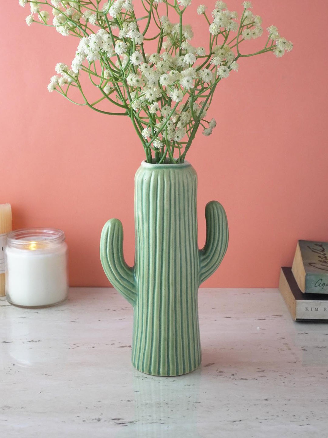 

The Decor Mart Green Textured Ceramic Cactus Flower Vases