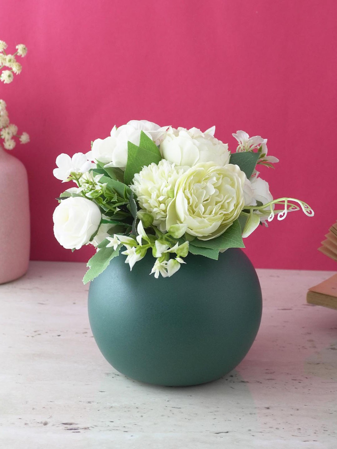 The Decor Mart Green Ceramic Globe Flower Vases