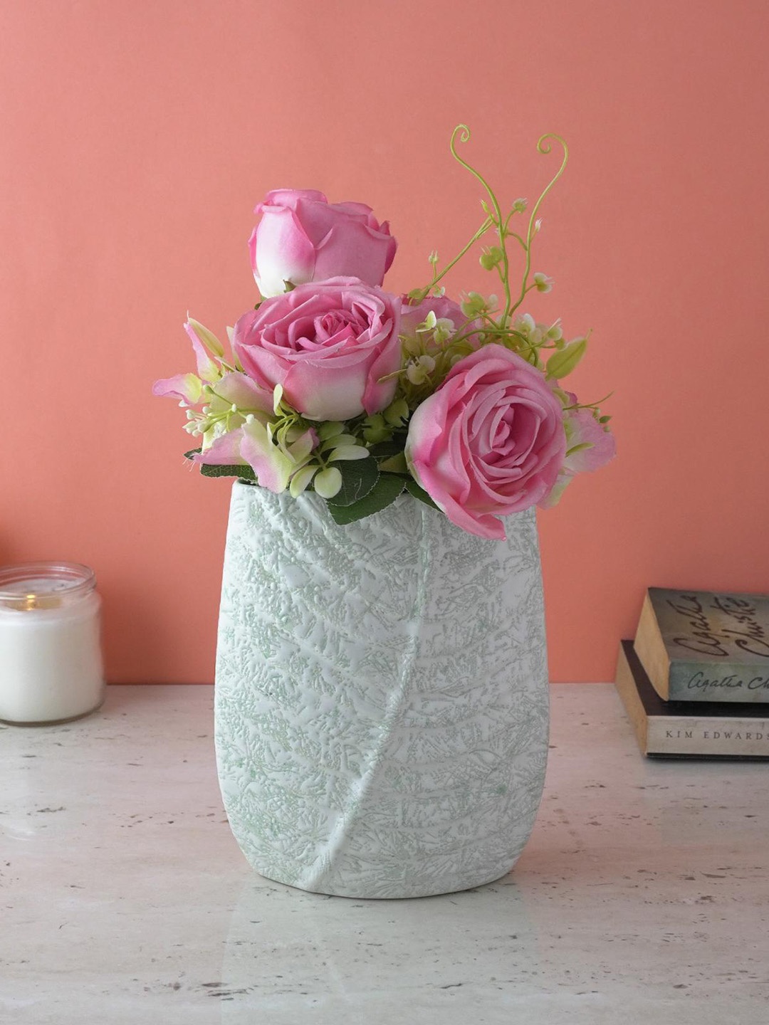 

The Decor Mart Grey Leaf Imprint Ceramic Flower Vases