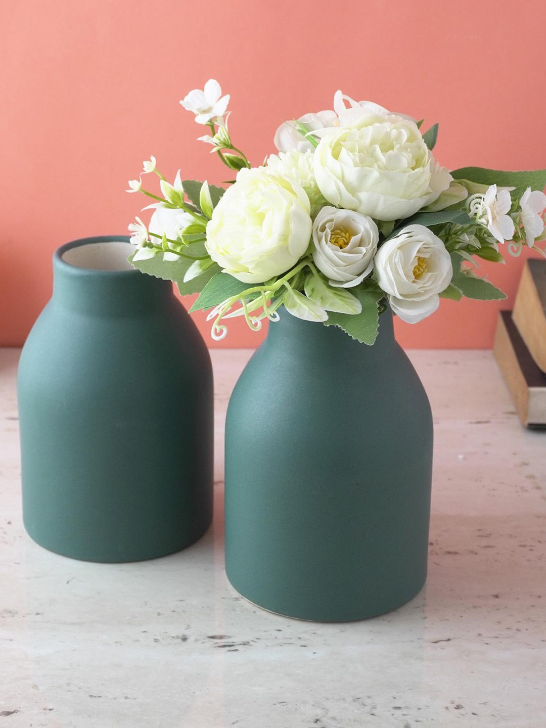 

The Decor Mart 2 Pieces Teal Green Modern Ceramic Vases