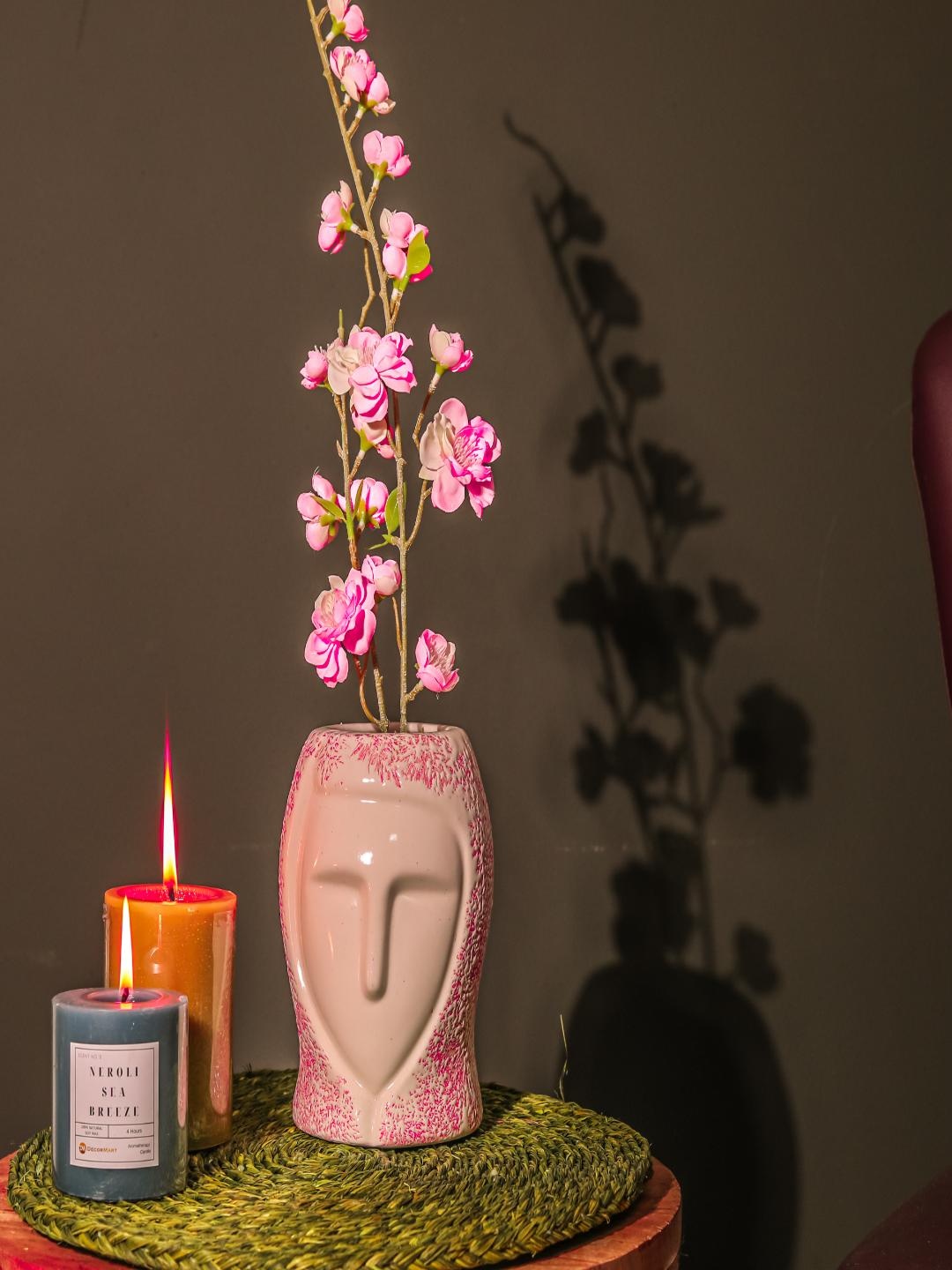 

The Decor Mart White & Pink Lady Face Ceramic Vase