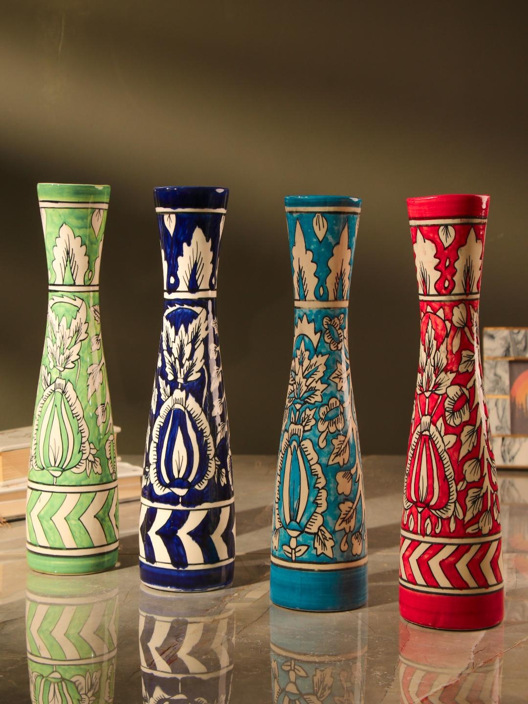 

The Decor Mart 4 Pieces Printed Ceramic Vases, Red