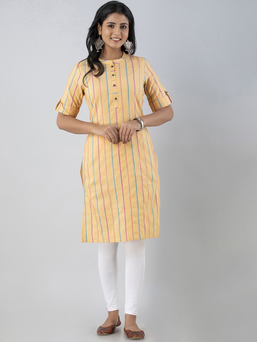 

BAESD Striped Straight Kurta, Mustard