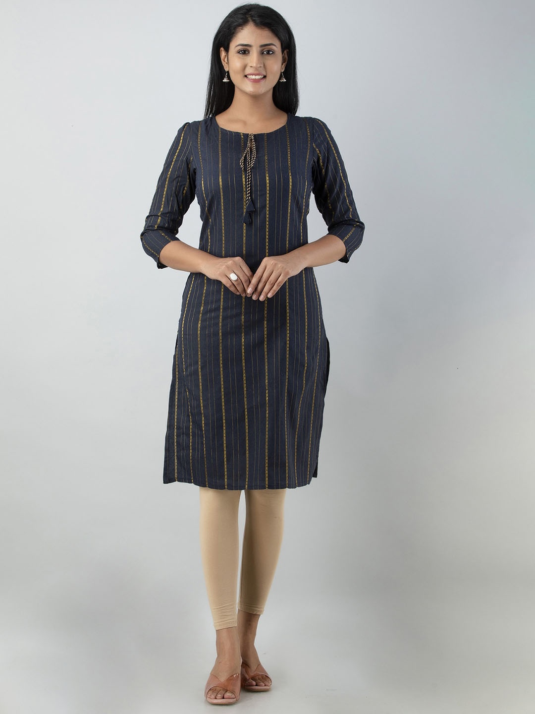 

BAESD Striped Straight Kurta, Black