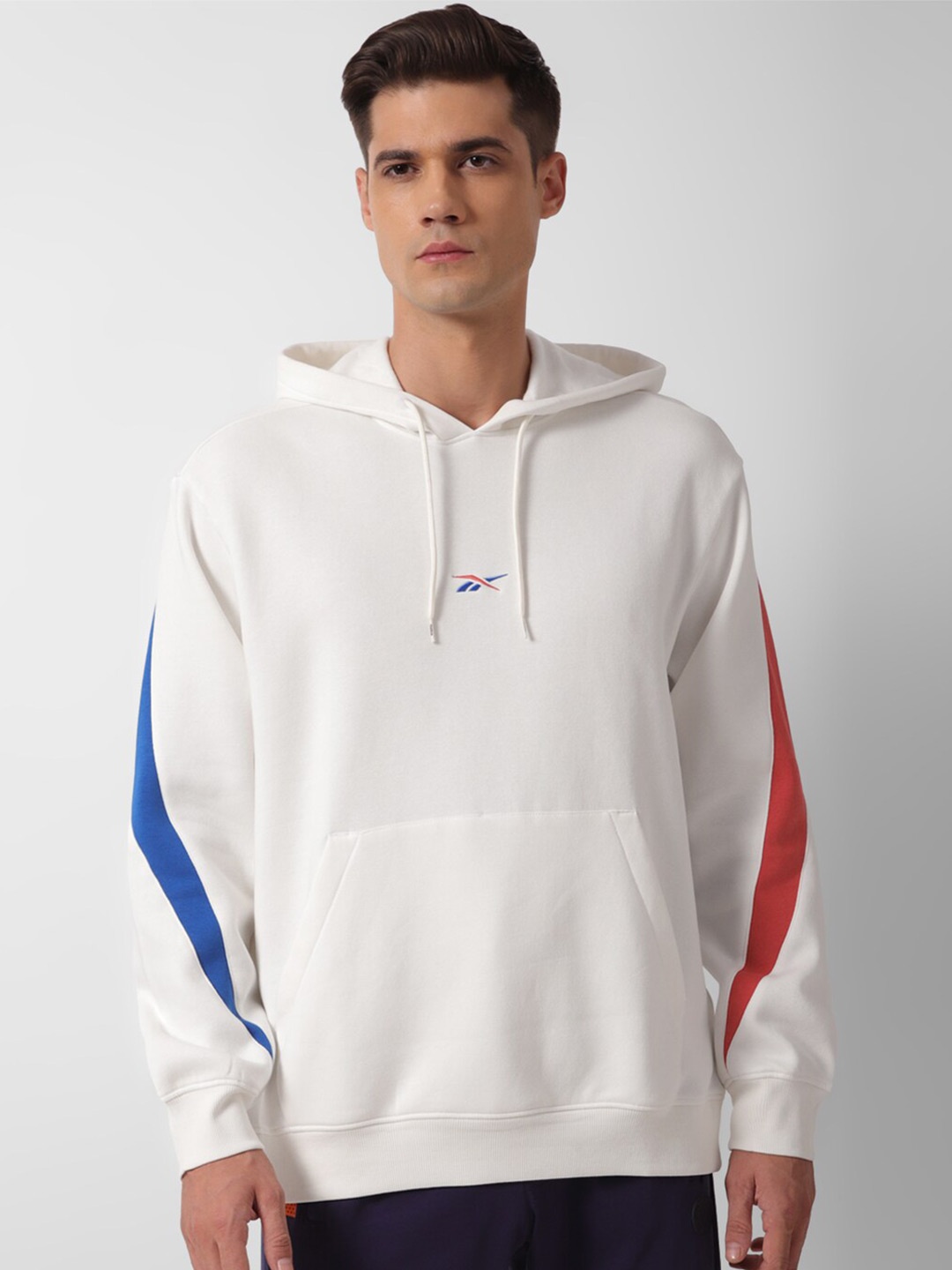 Reebok Unisex Colourblocked Hooded Pullover Sweatshirt, White