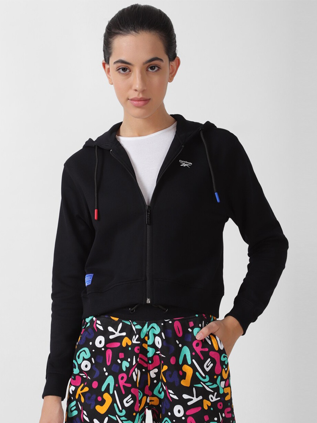 

Reebok Pure Cotton Hooded Pure Cotton Front-Open Sweatshirt, Black
