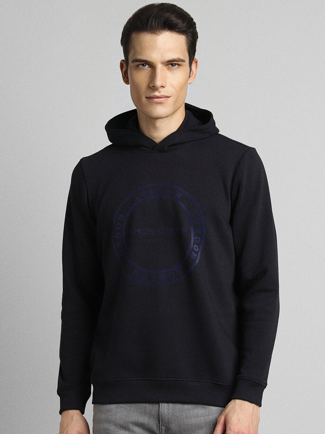 

SIMON CARTER LONDON Typography Printed Hooded Long Sleeves Pullover Sweatshirt, Black