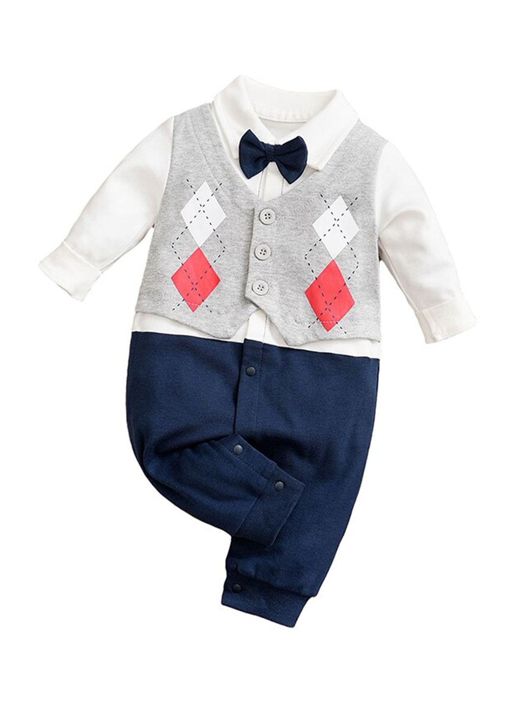 

StyleCast Infant Boys Grey & Blue Printed Cotton Rompers