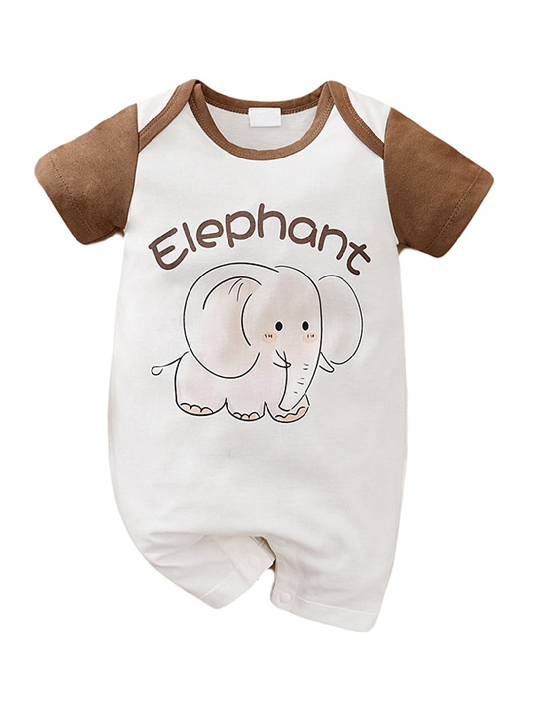 

StyleCast Kids White & Brown Graphic Printed Pure Cotton Rompers