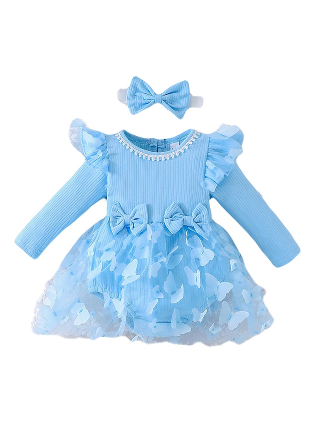 

StyleCast Infant Girls Cotton Rompers With Bow Band, Blue