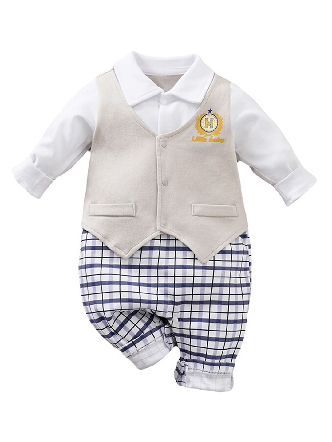 StyleCast Infant Boys Grey Checked Cotton Rompers