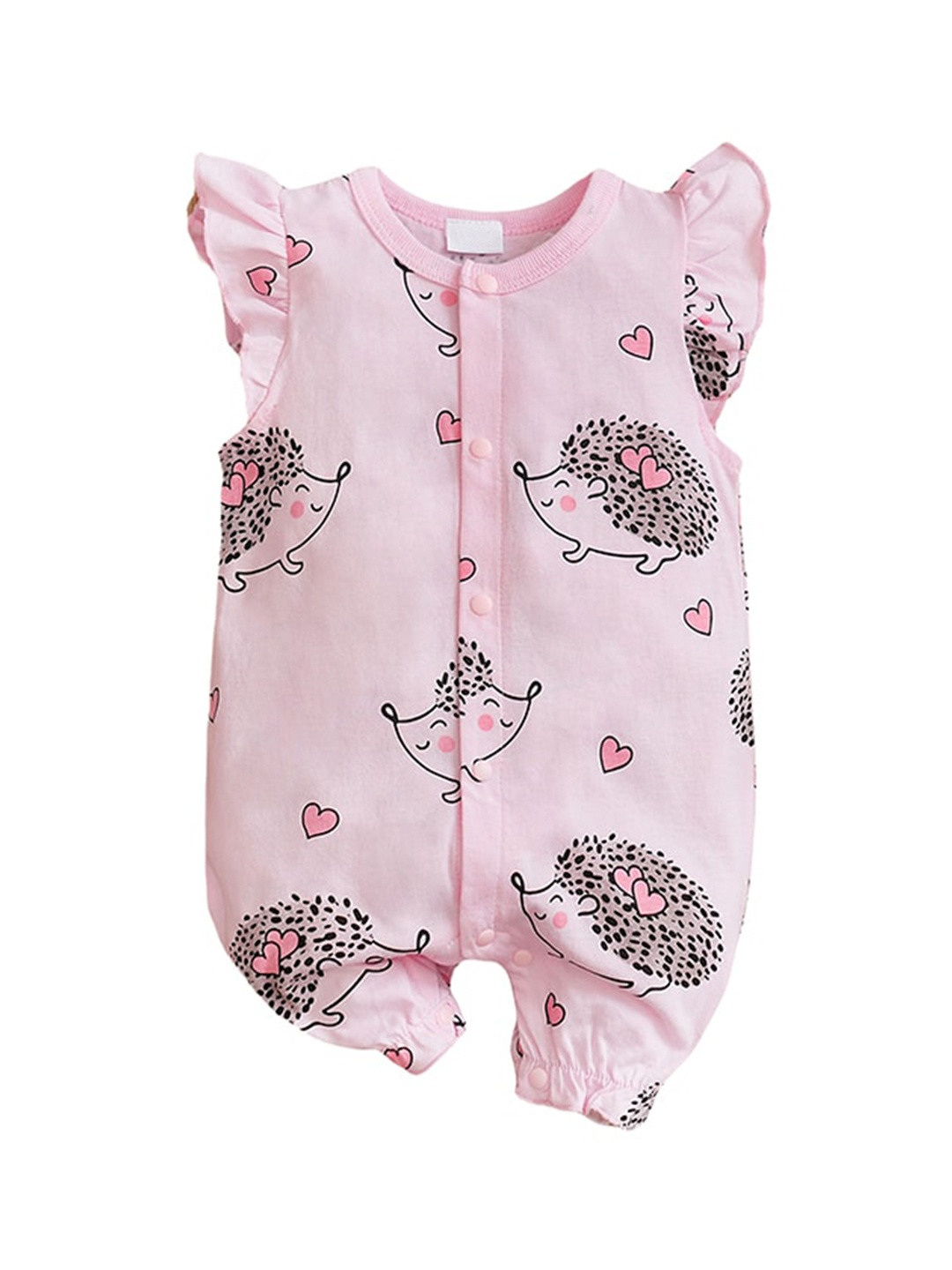 

StyleCast Infant Girls Pink Conversational Printed Flutter Sleeves Pure Cotton Rompers