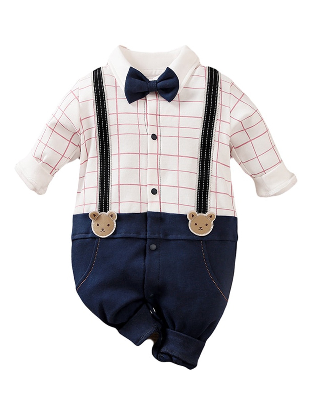 

StyleCast Infant Boys Checked Pure Cotton Rompers, White