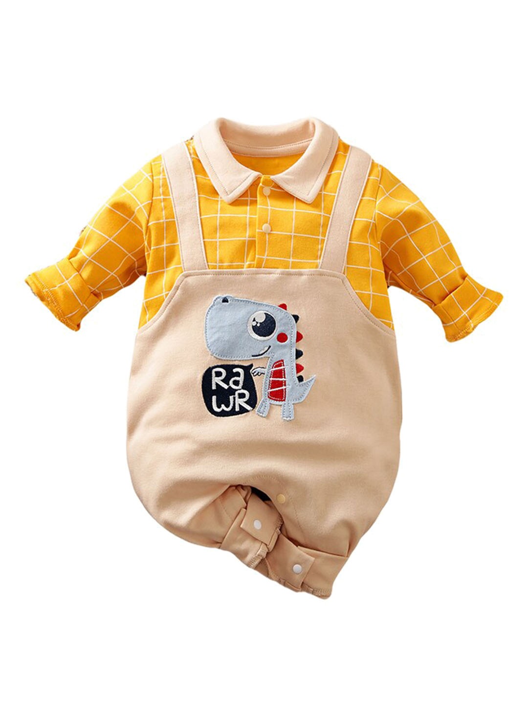 

StyleCast Infants Kids Yellow & Beige Checked Cotton Rompers