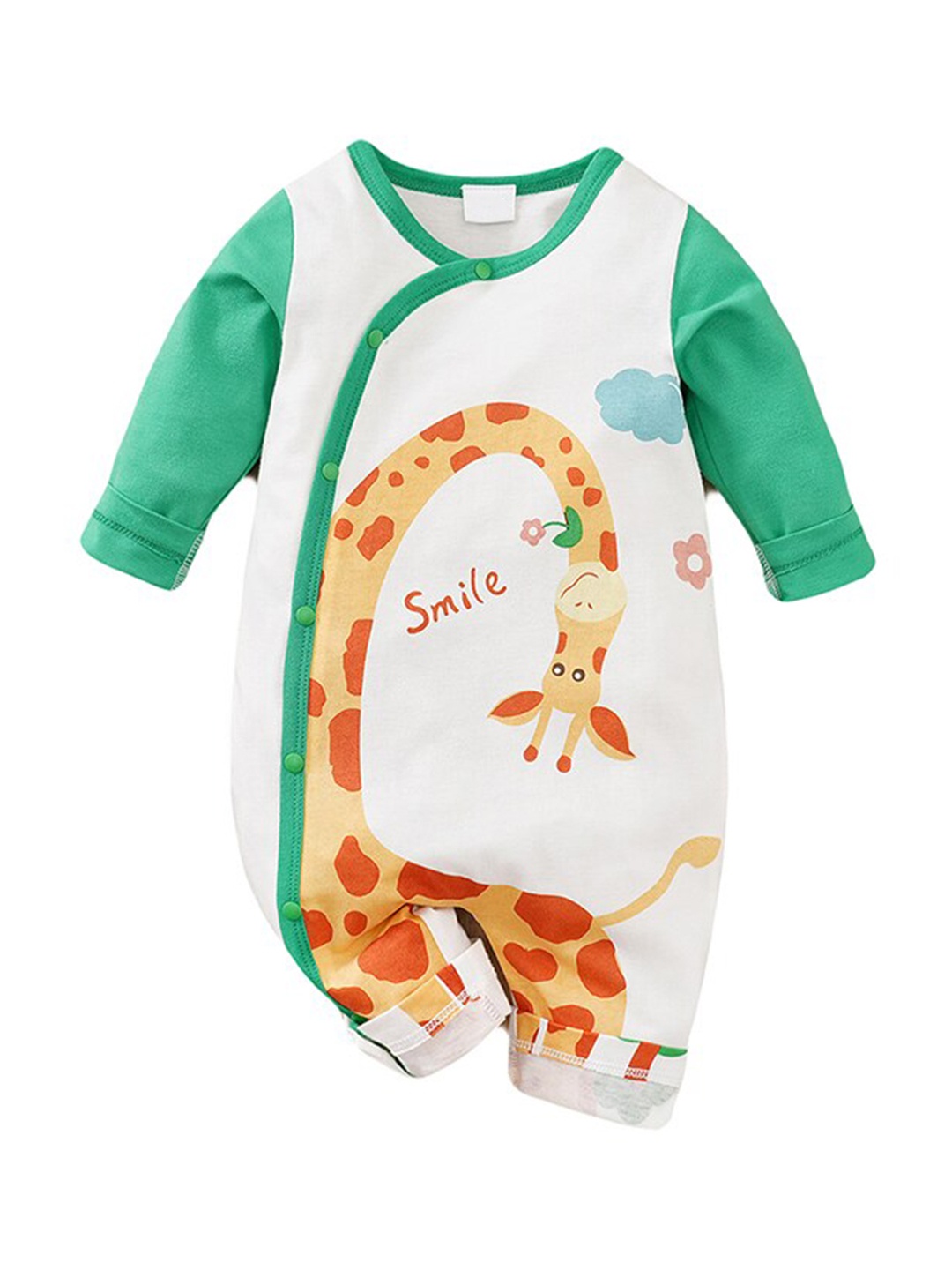 StyleCast Infants Kids Green & White Graphic Printed Pure Cotton Rompers