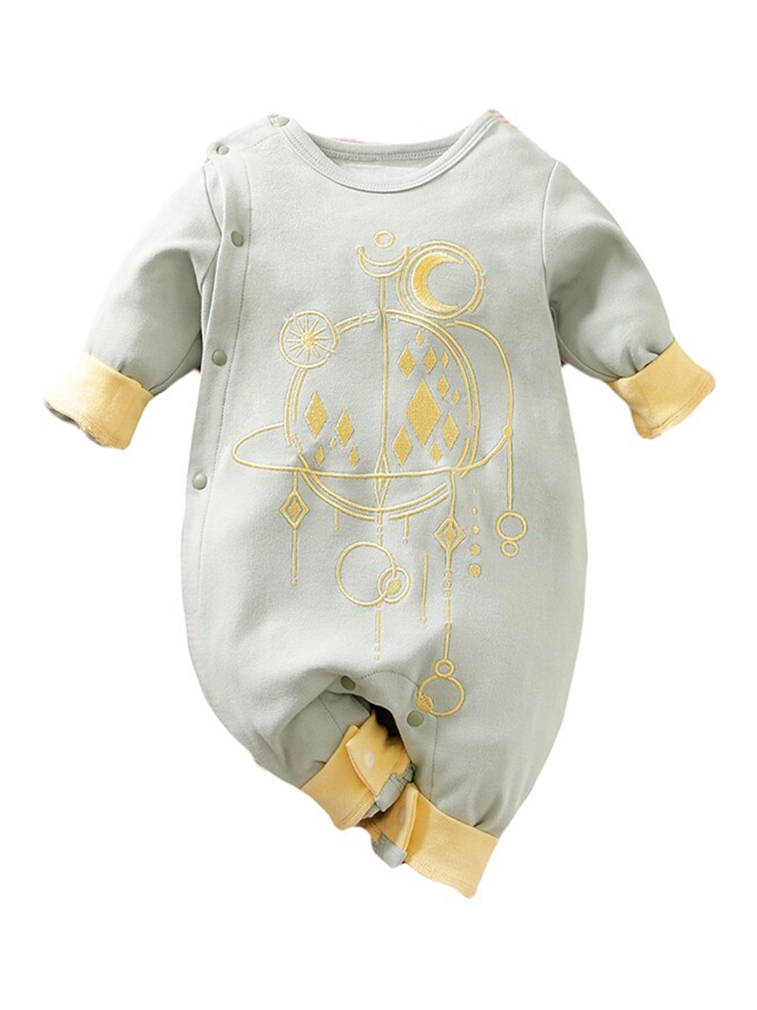 

StyleCast Infants Kids Green & Yellow Embroidered Cotton Rompers