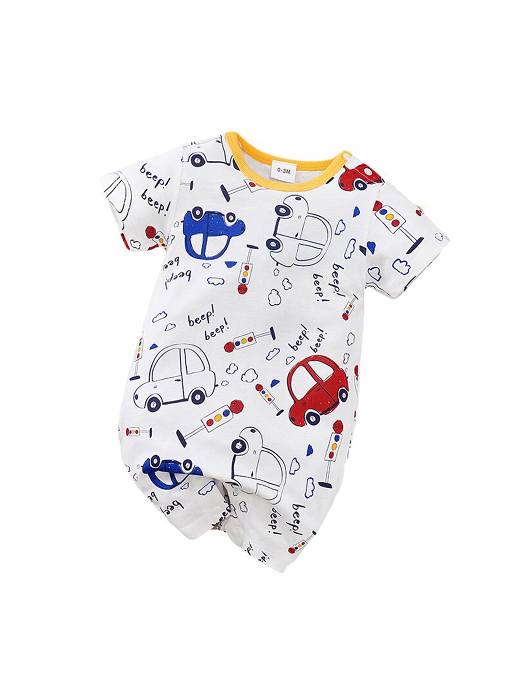 StyleCast Infant Boys White Conversational Printed Pure Cotton Rompers